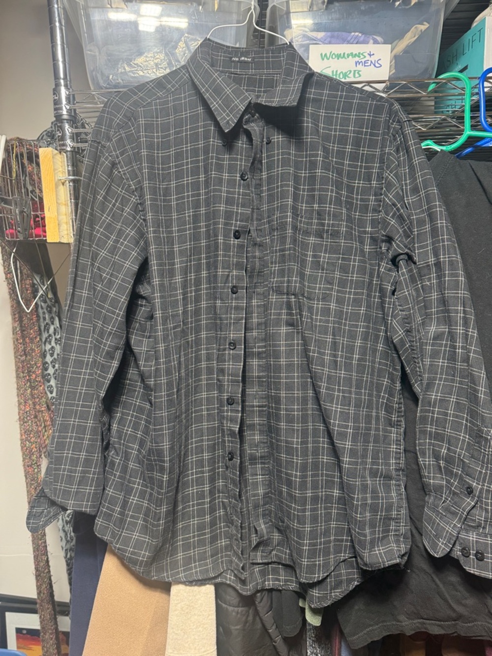 Men's Black Gray Plaid Button-Down Shirt
